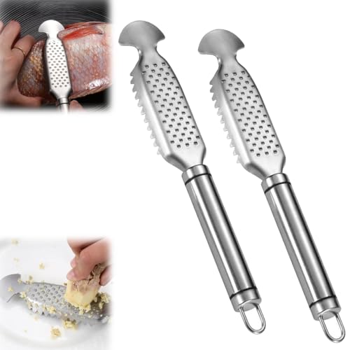 LUYJWZN 2-In-1 Stainless Steel Fish Scaler + Ginger Grater, 9 Inch Multifunctional Fish Scaler Remover, Multifunctional Fishs Scale Scraping Tool for Home Market Restaurant (2pcs) von LUYJWZN