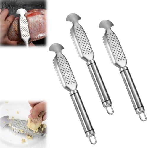 LUYJWZN 2-In-1 Stainless Steel Fish Scaler + Ginger Grater, 9 Inch Multifunctional Fish Scaler Remover, Multifunctional Fishs Scale Scraping Tool for Home Market Restaurant (3pcs) von LUYJWZN