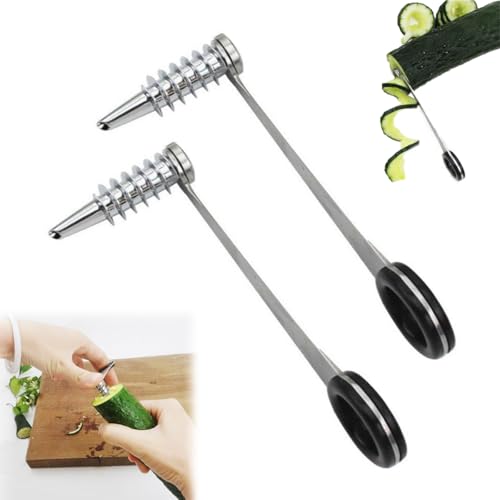 LUYJWZN Piranha Spiral Cutting Machine, Piranha Spiral Cutter, Stainless Steel Cutter for Veggies, Portable and Creativity Cucumber Potato Carrot Slicer (2pcs) von LUYJWZN