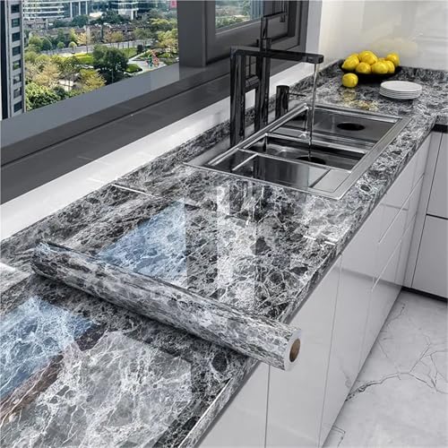 LUYSGBXR 80 cm Marmor Wasserdichte Tapete for Küchenschränke Badezimmer Dekor Küche Folie Renovierung Selbstklebende Öl Beweis Aufkleber(Color 607,0.6M X 5M) von LUYSGBXR