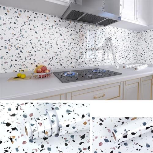 LUYSGBXR 80 cm Marmor Wasserdichte Tapete for Küchenschränke Badezimmer Dekor Küche Folie Renovierung Selbstklebende Öl Beweis Aufkleber(Color 608,0.6M X 20M) von LUYSGBXR