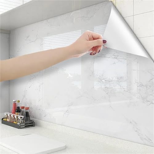 LUYSGBXR Küchenschrank Perlglanzweiß Marmor Kontaktpapier Vinyl Selbstklebende wasserdichte Tapete Abziehen und Aufkleben Dekoraufkleber(Color-04,60cmx500cm) von LUYSGBXR
