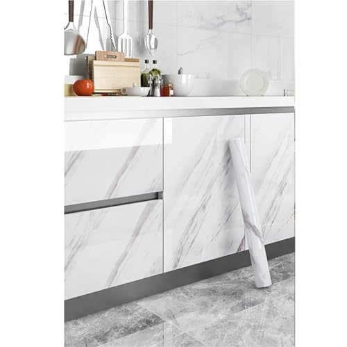 LUYSGBXR Küchenschrank Perlglanzweiß Marmor Kontaktpapier Vinyl Selbstklebende wasserdichte Tapete Abziehen und Aufkleben Dekoraufkleber(Color-05,80cmx500cm) von LUYSGBXR