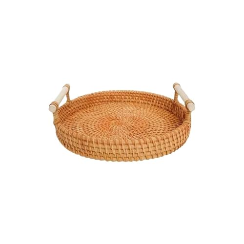 LUYSGBXR Serviertablett Gewebtes Rattan-Serviertablett, Mehrzweck-Snack-Brotplatte for Tee(22CM) von LUYSGBXR