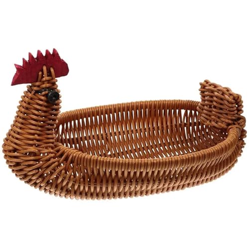 LUYSGBXR Serviertablett Rattan gewebt Obstkorb Huhn geformt Obst Brot Korb Tablett Lebensmittel Korb(23X16X13CM) von LUYSGBXR