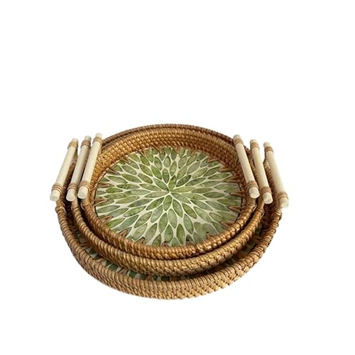 LUYSGBXR Serviertablett Vintage Rattan gewebt Tablett bunten Webkorb mit Griff Tabletts(Style 1,M 24x3cm) von LUYSGBXR