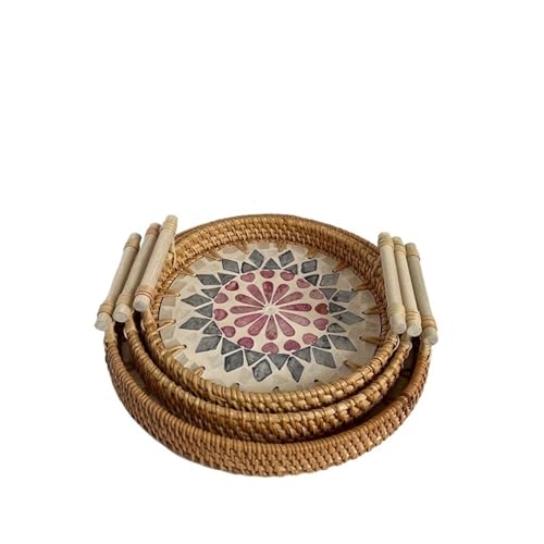 LUYSGBXR Serviertablett Vintage Rattan gewebt Tablett bunten Webkorb mit Griff Tabletts(Style 3,L 28x3cm) von LUYSGBXR