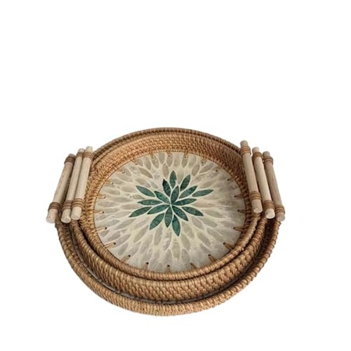 LUYSGBXR Serviertablett Vintage Rattan gewebt Tablett bunten Webkorb mit Griff Tabletts(Style 6,L 28x3cm) von LUYSGBXR