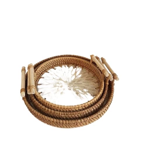 LUYSGBXR Serviertablett Vintage Rattan gewebt Tablett bunten Webkorb mit Griff Tabletts(Style 7,L 28x3cm) von LUYSGBXR