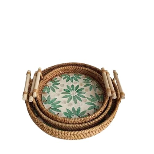 LUYSGBXR Serviertablett Vintage Rattan gewebt Tablett bunten Webkorb mit Griff Tabletts(Style 8,L 28x3cm) von LUYSGBXR