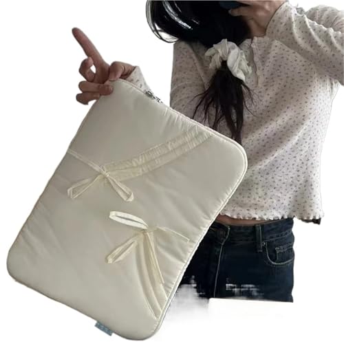 LUYSGBXR Tablet Tasche Bowknot Design Laptop Sleeve Flauschig Gepolsterte Tasche Tablet Leichte Tragbare Tablet Tasche Fall(White,11-inch) von LUYSGBXR