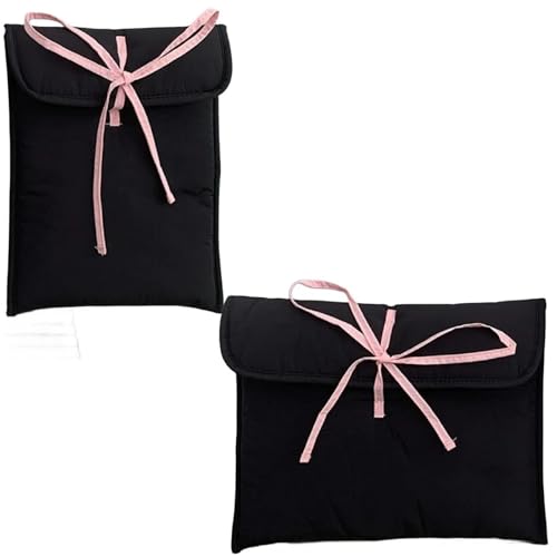 Tablet Tasche 2-teilige Tablet-Schutzhülle im Ballettstil, Aufbewahrungstasche for Laptop-Tablets for 11 13 Zoll, einfarbige Tablets, gesteppte Tablet-Tasche mit rosa Schleife(Mix-2PCS Black) von LUYSGBXR