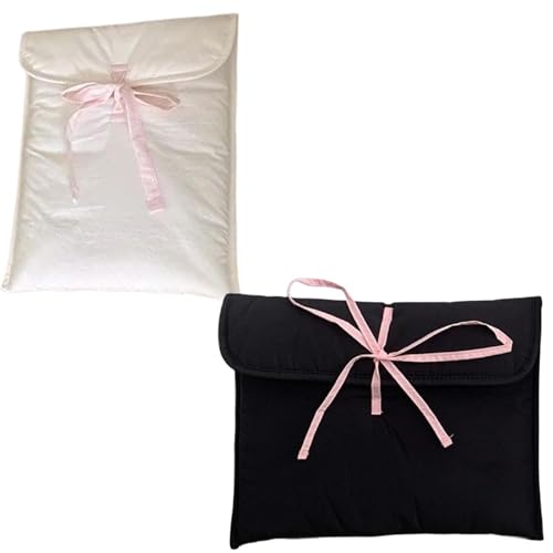 Tablet Tasche 2-teilige Tablet-Schutzhülle im Ballettstil, Aufbewahrungstasche for Laptop-Tablets for 11 13 Zoll, einfarbige Tablets, gesteppte Tablet-Tasche mit rosa Schleife(Mix-2PCS White+Black) von LUYSGBXR