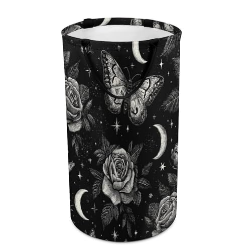 LUYYSKY Aesthetic Galaxy Gothic Butterflies Versatile Storage Laundry Basket, Beautiful Mid Century Floral Roses Plants Leaves Large Capacity Bathroom Hamper With Handle von LUYYSKY