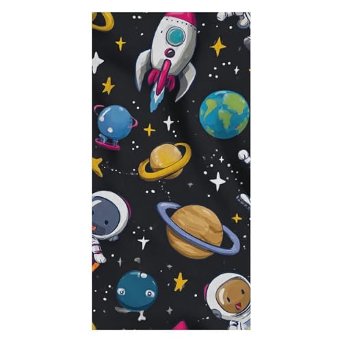 LUYYSKY Cartoon Cute Outer Space Astronauts Quick-Drying Beach Towel Funny Galaxy Planets Nebulae Aliens Stars Rockets Travel Vacation Single Sided Pile Bathroom Towels von LUYYSKY