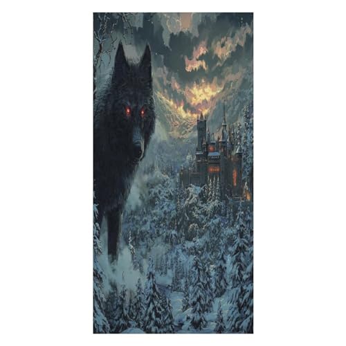 LUYYSKY Cool Gothic Black Wolf Mythical Gothic Black Wolf Mythical Horror Animal Wolf Quick-Drying Beach Towel Fantasy Mid Century Castle Winter Forest Gothic Black Wolf von LUYYSKY
