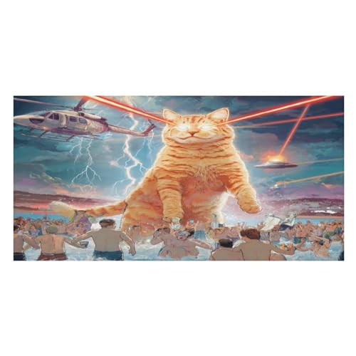 LUYYSKY Cooles UFO-Druck Katze saugfähiges Strandtuch, lustiges Cartoon Sommer Strand Ozean Welle Alien Thema Raumschiff Outdoor einseitig Samt Strandtuch von LUYYSKY