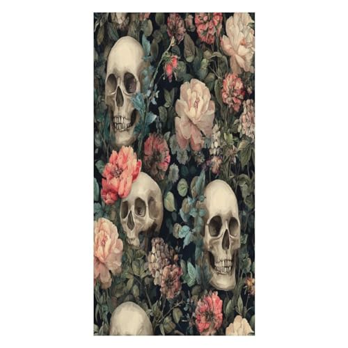 LUYYSKY Vintage Gothic Totenköpfe saugfähiges Strandtuch, Retro Mitte des Jahrhunderts Schloss Garten Totenköpfe grüne Blätter Floral Outdoor einseitig Samt Strandtuch von LUYYSKY