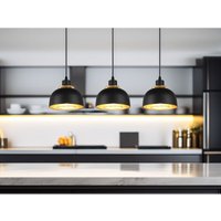 Pendelleuchte punch 3-flammig Metall Schwarz Gold mit Drahtgeflecht, Breite 68cm Pendelleuchte punch 3-flammig Metall Schwarz Gold mit Drahtgeflecht, Breite 68cm von LÚZETE
