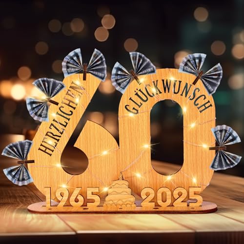 LUZOON 2025 Geldgeschenke Geburtstag 60 Geburtstagszahlen Holz Schild Gästebuch mit LED Lichterkette Ständer und Kerzenhalter für 60 Jahre Mann Frau für Hochzeit Jubiläum Tischdeko LUZOON 2025 Geldgeschenke Geburtstag 60 Geburtstagszahlen Holz Schild Gästebuch mit LED Lichterkette Ständer und Kerzenhalter für 60 Jahre Mann Frau für Hochzeit Jubiläum Tischdeko von LUZOON