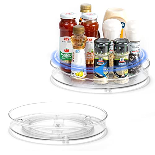 LUZOON 2 Stück Kühlschrank Organizer, Schrank Organizer Küchen Lazy Susan 360° Drehbarer Gewürzhalter – Transparent(27cm+23cm) von LUZOON