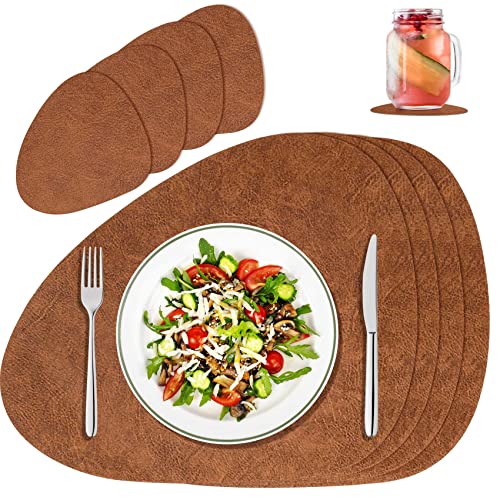 LUZOON Platzset Tischsets Abwaschbar Tischset Platzsets Platzdeckchen mit Tischuntersetzer und Untersetzer für Hause Küche Restaurant und Hotel 4er Set (Muster aus Rindslederimitat) von LUZOON