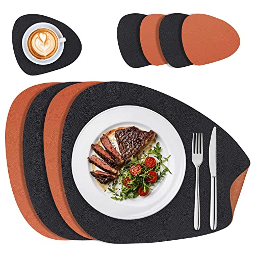 LUZOON Platzset Tischsets Abwaschbar Tischset Platzsets Platzdeckchen mit Tischuntersetzer und Untersetzer für Hause Küche Restaurant und Hotel 4er Set (Braun Schwarz) von LUZOON