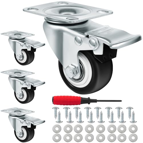 LUZOON Schwerlastrollen Lenkrollen Transportrollen 50 mm mit 280 Kg Last Möbelrollen Verriegelnde Lenkrolle mit Sicherheitsverriegelung Räder 4 Stück mit Schrauben Schraubendreher (Silber) von LUZOON