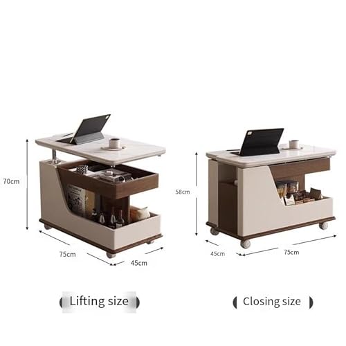 LUZZILE Movable Sofa Next to Side Table Living Room with Wheels Trolley Lift Tea Table Sideboard Sideboards Couchtisch(A) von LUZZILE