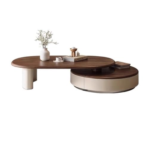 LUZZILE Retro Licht Luxus Versenkbare Runde Kaffee Tisch Kleine Wohnung Moderne Wohnzimmer Dekoration Kaffee Tisch Couchtisch(120cm) von LUZZILE