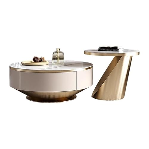 LUZZILE Rock Slab Couchtisch, Runde Kombination Mit Schubladen, Moderner Minimalistischer Wohnzimmer Couchtisch for Den Heimgebrauch Couchtisch(90x90x35cm) von LUZZILE