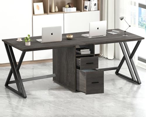 LVB Grauer Computer-Büroschreibtisch, industrielles Holz, PC-Gaming-Schreibtisch für Heimbüro, moderner Holz-Metall-Studier-Arbeitstisch, Schlafzimmertisch, Bauernhaus-Chef-Schreibtisch mit Stauraum, von LVB