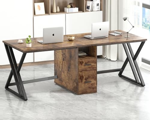 LVB Land Braun Large Double Industrial Computer-Schreibtisch mit Schubladen, Extra Lange Gaming-Tabelle mit Lagerung Schrank Regale, Holz-Metall-Computer-Schreibtisch LVB Land Braun Large Double Industrial Computer-Schreibtisch mit Schubladen, Extra Lange Gaming-Tabelle mit Lagerung Schrank Regale, Holz-Metall-Computer-Schreibtisch von LVB