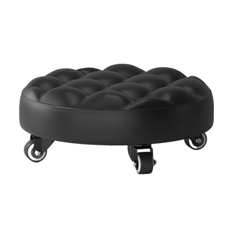 LVCHAO Niedriger Rollhocker, Hocker mit Rädern, Drehbarer niedrigen Füßen, Lederhocker, Sitzhocker, for das Home-Office und die Fitness Für das Homeoffice(Bread Style Black) von LVCHAO