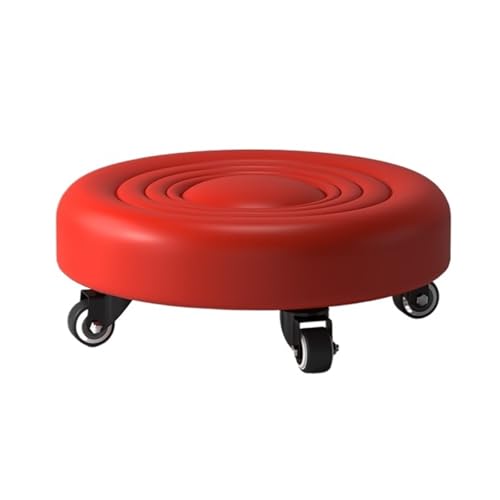 LVCHAO Niedriger Rollhocker, Hocker mit Rädern, Drehbarer niedrigen Füßen, Lederhocker, Sitzhocker, for das Home-Office und die Fitness Für das Homeoffice(Water Ripple Red) von LVCHAO
