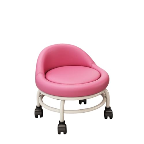 Mehrzweck-Rollhocker mit Rollen, niedrig, rund, mit Rückenlehne, für Garage, Friseurladen, Bibliothek, Salon, Büro für Zuhause, Büro (Rosa) von LVCHAO