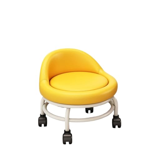 Mehrzweck-Rollhocker mit Rollen, niedrig, rund, mit Rückenlehne, für Garage, Friseurladen, Bibliothek, Salon, Büro für Zuhause, Büro (gelb) von LVCHAO