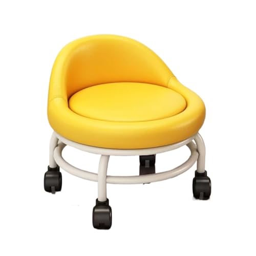 Mehrzweck-Rollhocker mit Rollen, niedrig, rund, mit Rückenlehne, für Garage, Friseurladen, Bibliothek, Salon, Büro für Zuhause, Büro (gelb) von LVCHAO