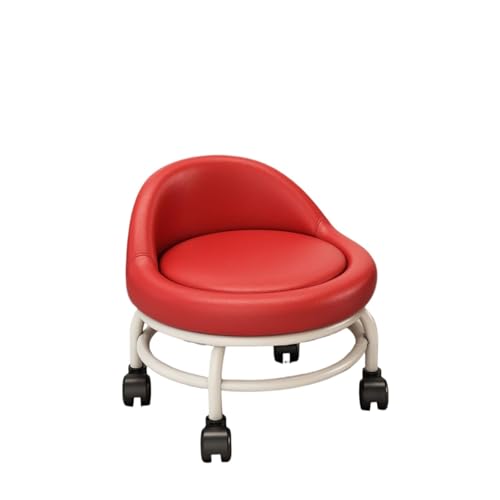 Mehrzweck-Rollhocker mit Rollen, niedrig, rund, mit Rückenlehne, für Garage, Friseurladen, Bibliothek, Salon, Büro für Zuhause, Büro (rot) von LVCHAO