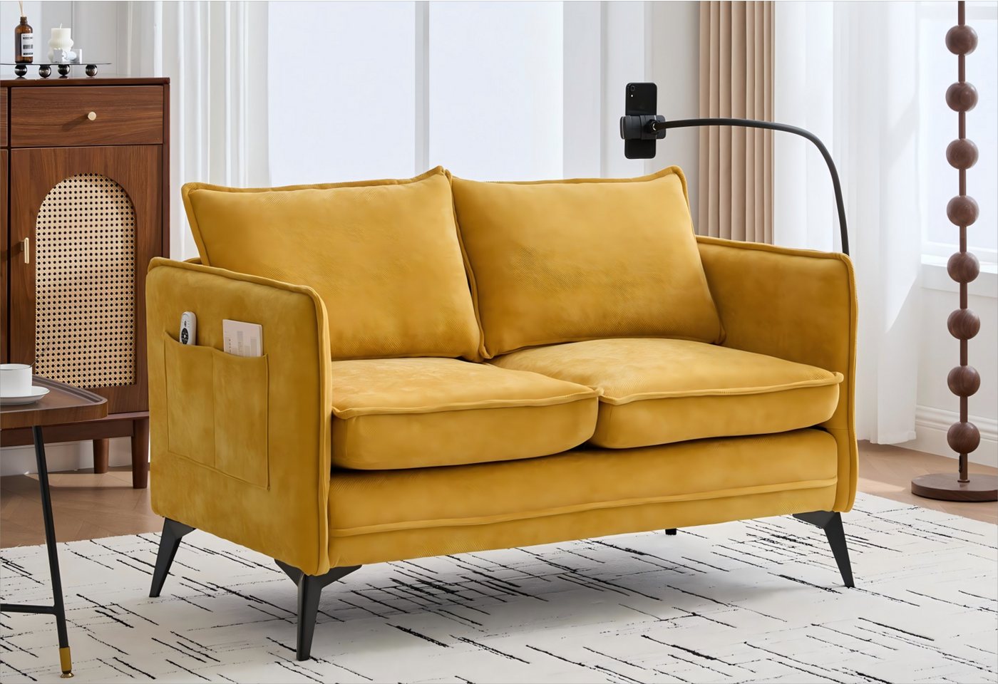 LVHOM 2-Sitzer Polstersofa mit USB/Typ C-Ladefunktion & Handyhalter, Seitentasche, (127x69x66cm) Ergonomisches Chenille-Sofa mit verstellbarer Handyhalterung, Ladeanschlüssen, beidseitigen Staufächern und Reinigungsfreundlichkeit durch abnehmbare Sitzkissen. Metallfüße, 250kg Tragkraft,16cm Bodenfreiheit für Saugroboter., für kleine Räume: Wohn-/Schlafzimmer, Terasse oder Single-Haushalte LVHOM 2-Sitzer Polstersofa mit USB/Typ C-Ladefunktion & Handyhalter, Seitentasche, (127x69x66cm) Ergonomisches Chenille-Sofa mit verstellbarer Handyhalterung, Ladeanschlüssen, beidseitigen Staufächern und Reinigungsfreundlichkeit durch abnehmbare Sitzkissen. Metallfüße, 250kg Tragkraft,16cm Bodenfreiheit für Saugroboter., für kleine Räume: Wohn-/Schlafzimmer, Terasse oder Single-Haushalte von LVHOM