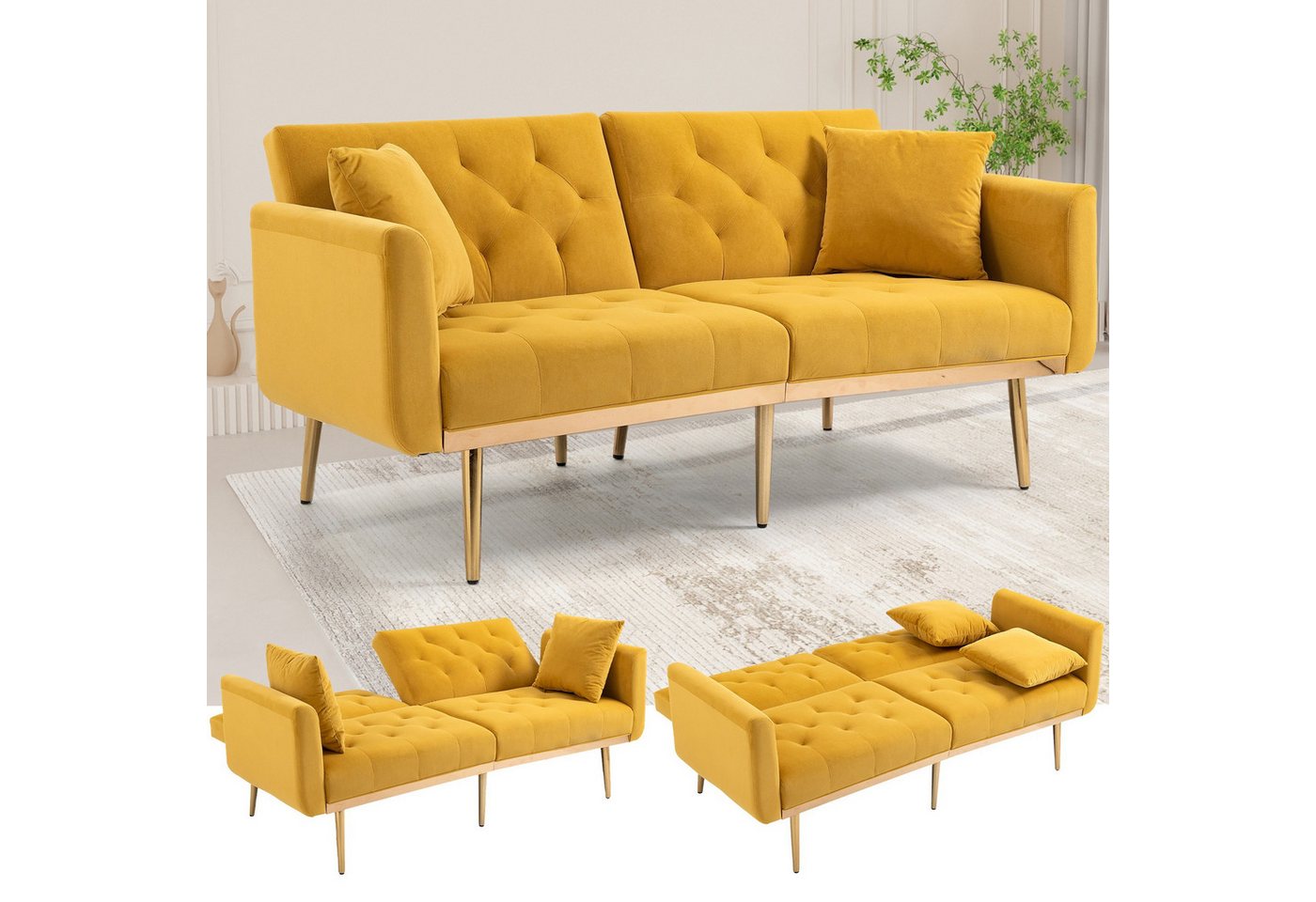 LVHOM 2-Sitzer Klappsofa mit Bettfunktion + 2 passenden Kissen, 162(L)x80(B)x78(H) cm, platzsparend, verstellbare Rückenlehne (Schlaffunktion), Sitzfläche aus Samt/Fleece, Multifunktional & Luxus von LVHOM