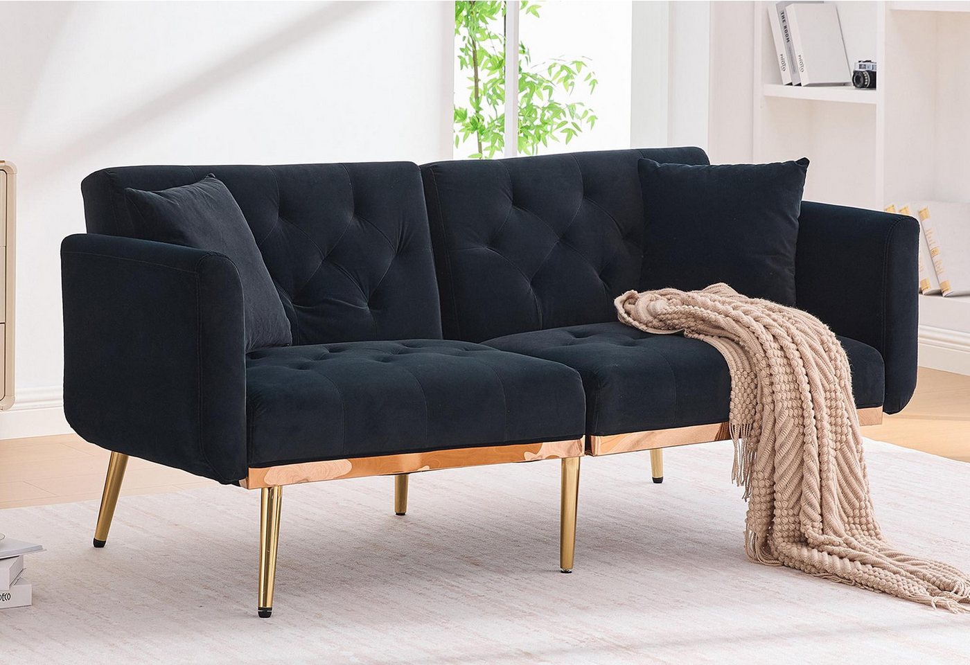 LVHOM 2-Sitzer Klappsofa mit Bettfunktion + 2 passenden Kissen, 162(L)x80(B)x78(H) cm, platzsparend, verstellbare Rückenlehne (Schlaffunktion), Sitzfläche aus Samt/Fleece, Multifunktional & Luxus von LVHOM
