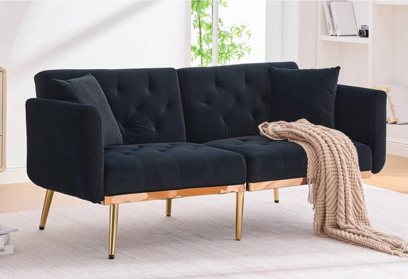 LVHOM 2-Sitzer Klappsofa mit Bettfunktion + 2 passenden Kissen, 162(L)x80(B)x78(H) cm, platzsparend, verstellbare Rückenlehne (Schlaffunktion), Sitzfläche aus Samt/Fleece, Multifunktional & Luxus von LVHOM