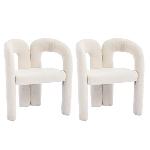 LVHOM 2er Set Esszimmerstühle mit Armlehne - Hochwertiger Beige Teddy | Premium Küchenstühle für Esszimmer, Wohnzimmer & Schlafzimmer | Ergonomisch (bis 150kg) & Einfache Montage von LVHOM