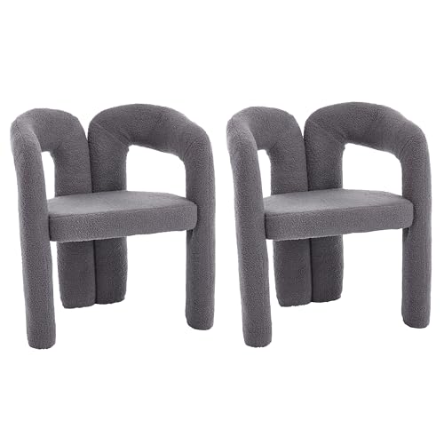 LVHOM 2er Set Esszimmerstühle mit Armlehne - Hochwertiger Grau Teddy | Premium Küchenstühle für Esszimmer, Wohnzimmer & Schlafzimmer | Ergonomisch (bis 150kg) & Einfache Montage von LVHOM