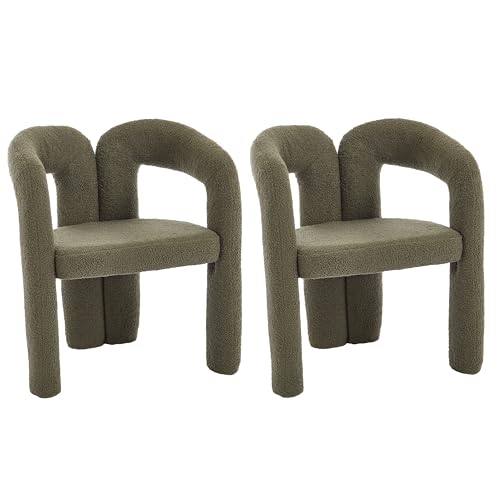 LVHOM 2er Set Esszimmerstühle mit Armlehne - Hochwertiger Olivgrün Teddy | Premium Küchenstühle für Esszimmer, Wohnzimmer & Schlafzimmer | Ergonomisch (bis 150kg) & Einfache Montage von LVHOM