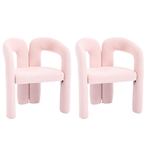 LVHOM 2er Set Esszimmerstühle mit Armlehne - Hochwertiger Rosa Teddy | Premium Küchenstühle für Esszimmer, Wohnzimmer & Schlafzimmer | Ergonomisch (bis 150kg) & Einfache Montage von LVHOM