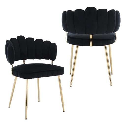 LVHOM 2er Set Esszimmerstühle mit vergoldete Metallbeine - Hochwertiger Schwarz Samt | Premium Küchenstühle für Esszimmer, Wohnzimmer & Schlafzimmer | Ergonomisch (bis 150kg) & Einfache Montage von LVHOM