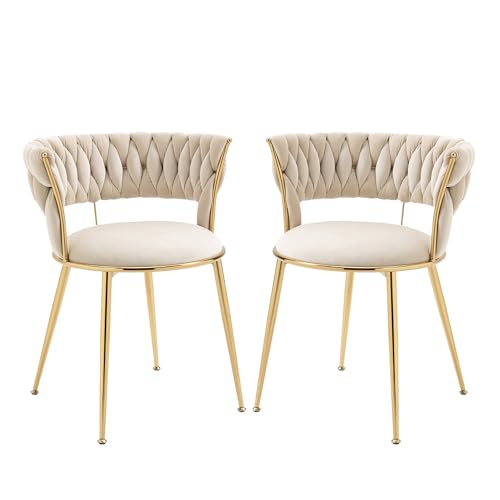 LVHOM 2er Set Moderne Esszimmerstühle mit Armlehne & Metallbeinen, Samt Küchenstühle für Küche, Esszimmer & Wohnzimmer, Beige von LVHOM