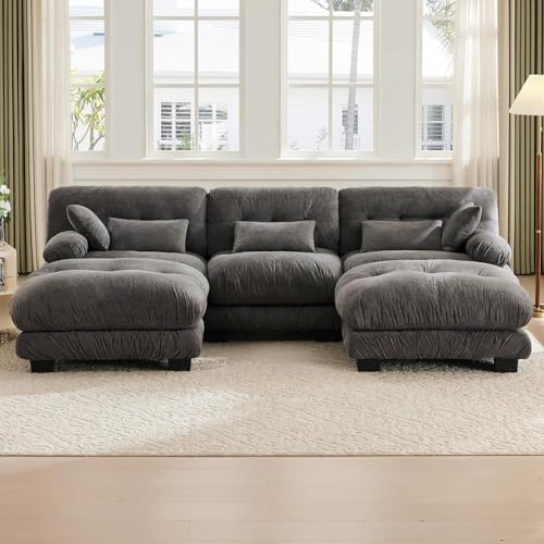 LVHOM 5 Sitzer Modulares Big Sofa, Modular Sofa U Form/L Form mit 5 Weiche Kissen, Grau Velvet Sofa, Geeignet für Wohnzimmer, Wohnung, Büro von LVHOM